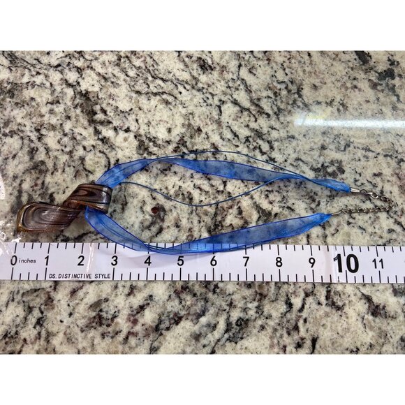 Murano Style Glass Pendant Necklace Purple Gold Swirl Art Ribbon Boho Jewelry - Picture 2 of 5